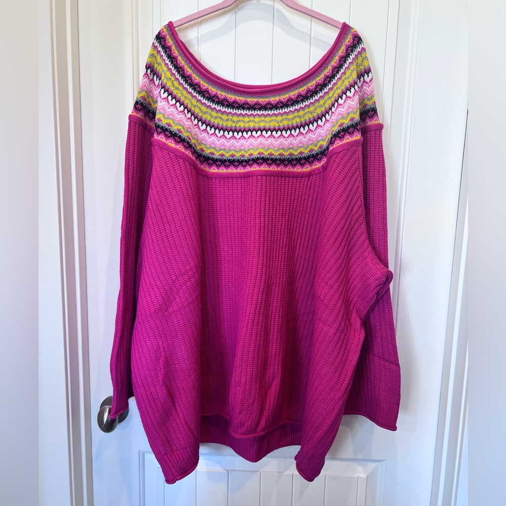 Woman Within Fair Isle with Hearts Adorable Knit Sweater 4X